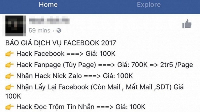Chỉ với 100k bạn đã có thể hack (lấy cắp) tài khoản của một người nào đó, 700 - 2.5 triệu cho một Fanpage hàng trăm nghìn lượt view, tương tác tốt Chỉ với 100k bạn đã có thể hack (lấy cắp) tài khoản của một người nào đó, 700 - 2.5 triệu cho một Fanpage hàng trăm nghìn lượt view, tương tác tốt