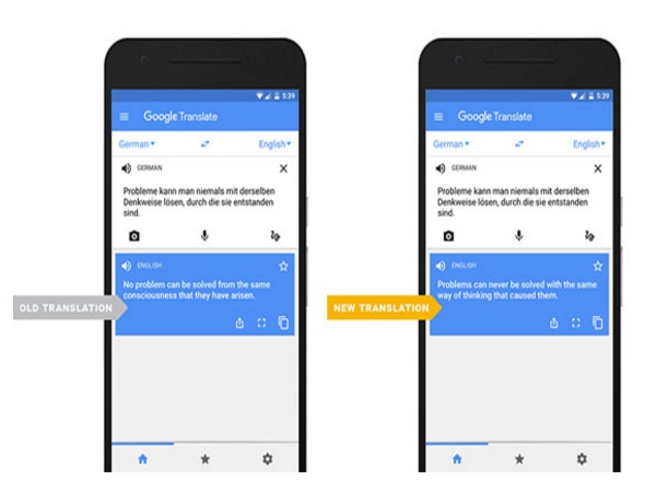 Theo Google, với việc áp dụng trí thông minh nhân tạo vào ứng dụng dịch thuật, sẽ giúp nội dung trở nên chính xác và gần gũi hơn Theo Google, với việc áp dụng trí thông minh nhân tạo vào ứng dụng dịch thuật, sẽ giúp nội dung trở nên chính xác và gần gũi hơn