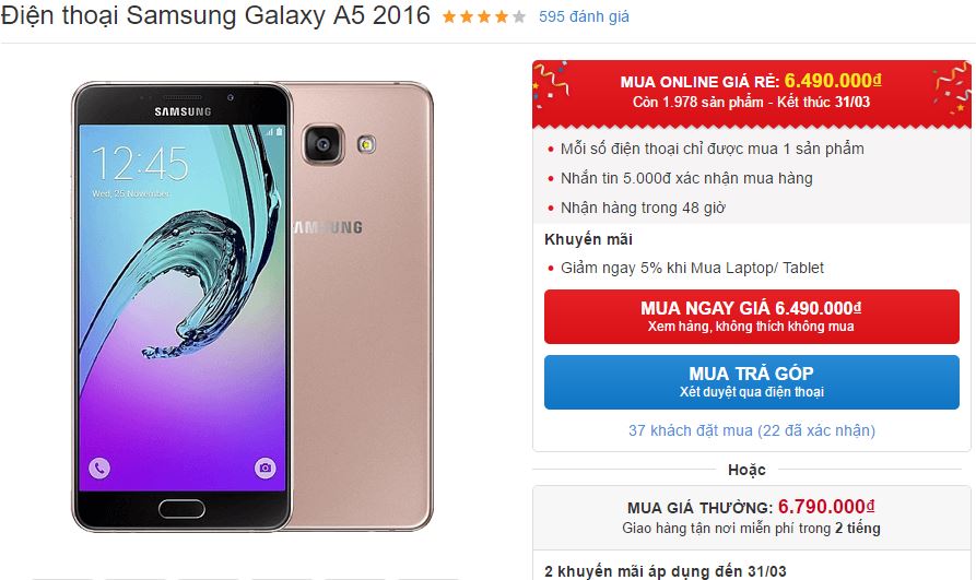 Galaxy A5 2016 tiếp tục được giảm giá khi mua online Galaxy A5 2016 tiếp tục được giảm giá khi mua online