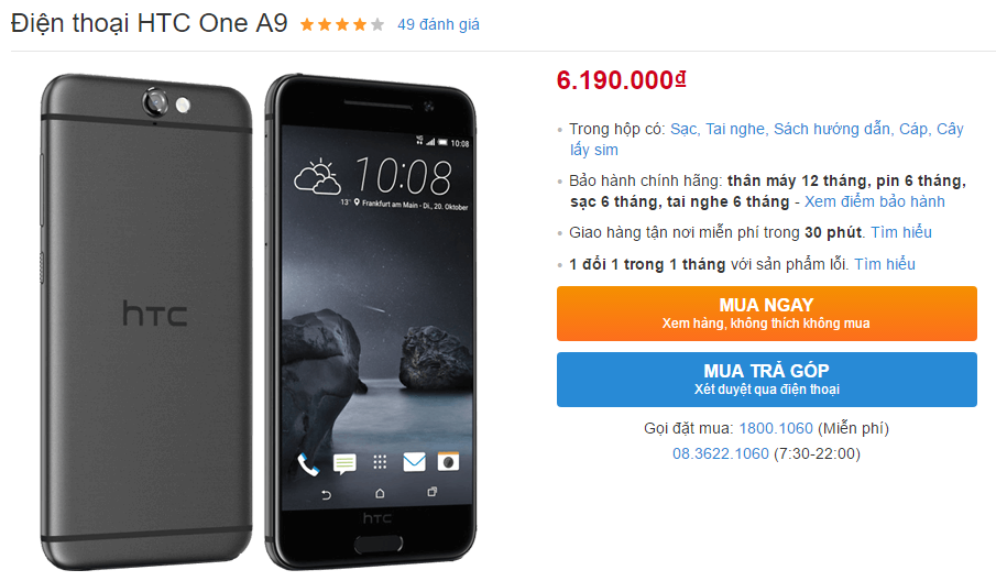 HTC One A9 đẹp không kém iPhone vừa được giảm giá cả triệu đồng!