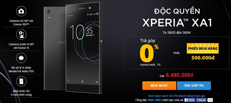 Xperia XA1 có giá bán chính thức và cho phép đặt hàng trước tại TGDĐ Xperia XA1 có giá bán chính thức và cho phép đặt hàng trước tại TGDĐ