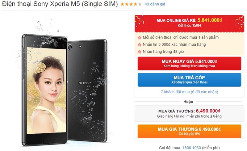 Sony Xperia M5 thiết kế đẹp, chống nước giảm giá