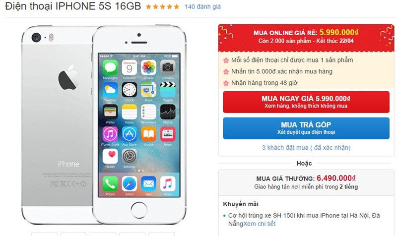 iPhone 5s với thiết kế gọn gàng, sang trọng chính thức giảm giá