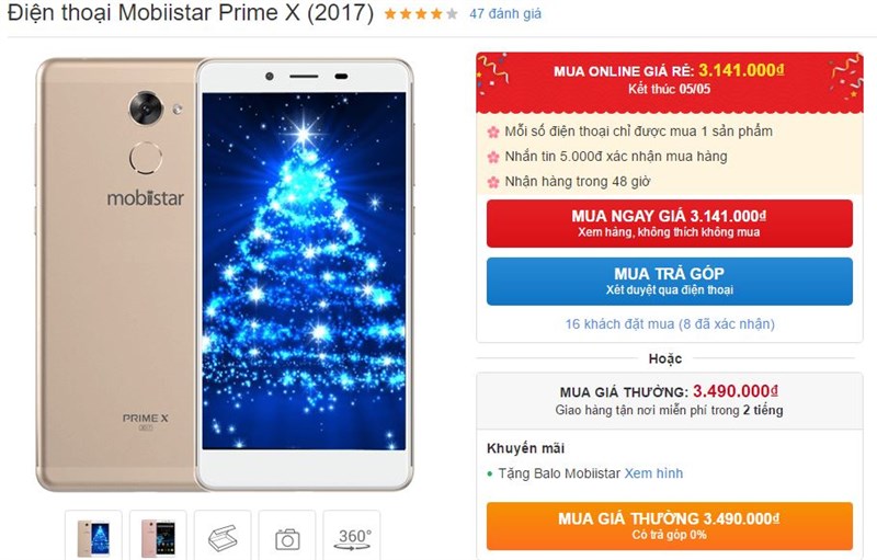 Prime X 2017 thiết kế đẹp, camera ngon giảm giá còn hơn 3 triệu đồng