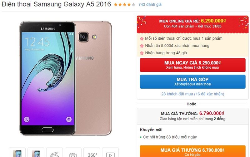 Galaxy A5 2016 với thiết kế ấn tượng tiếp tục được giảm giá