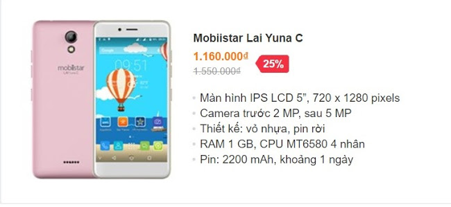 Mobiistar Lai Yuna C – giá bán 1.16 triệu đồng