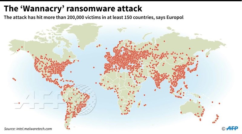 Ransomware WannaCry đã xuất hiện trên hơn 150 quốc gia