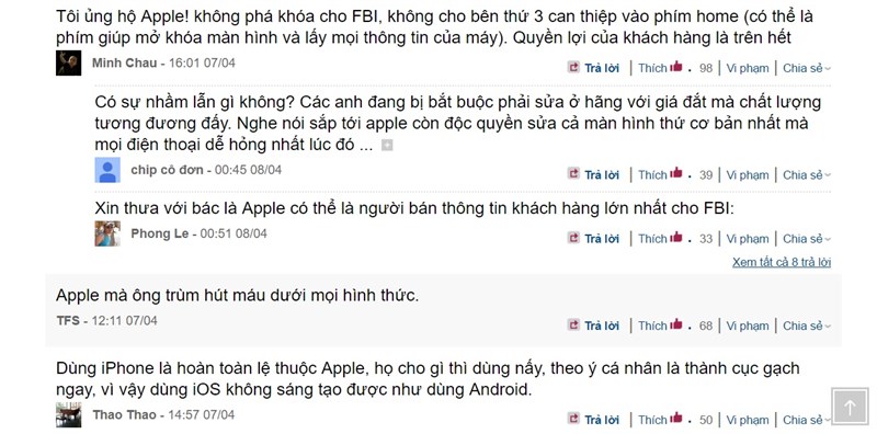 Phản hồi của người dùng về chính sách bảo mật của Apple Phản hồi của người dùng về chính sách bảo mật của Apple