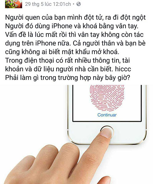 Touch ID không hoạt động với vân tay người chết Touch ID không hoạt động với vân tay người chết