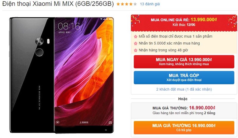 Mi MIX thiết kế không viền cực đẹp, RAM 6GB, ROM 256GB, pin 4.400 mAh giảm giá sốc tới nóc Mi MIX thiết kế không viền cực đẹp, RAM 6GB, ROM 256GB, pin 4.400 mAh giảm giá sốc tới nóc