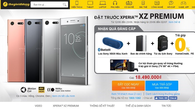 Đã có thể đặt trước Sony Xperia XZ Premium màn hình 4K, Snapdragon 835, mở khóa bằng khuôn mặt Đã có thể đặt trước Sony Xperia XZ Premium màn hình 4K, Snapdragon 835, mở khóa bằng khuôn mặt