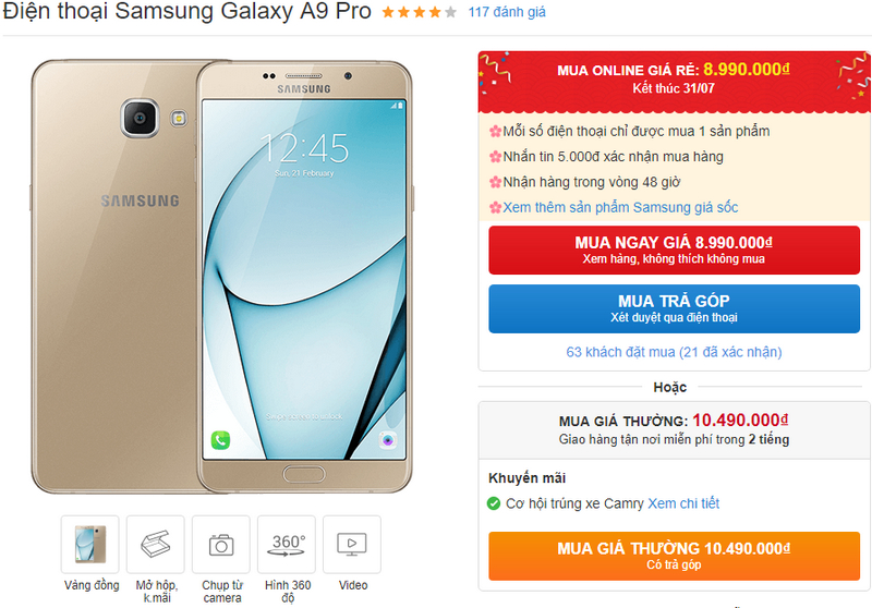 Galaxy A9 Pro giảm giá Galaxy A9 Pro giảm giá