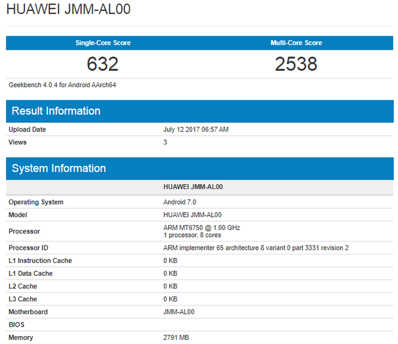 Huawei JMM-AL00 xuất hiện trên Geekbench Huawei JMM-AL00 xuất hiện trên Geekbench