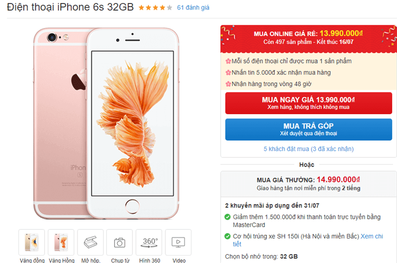iPhone 6s 32GB vừa giảm giá mạnh mẽ tại Thế Giới Di Động