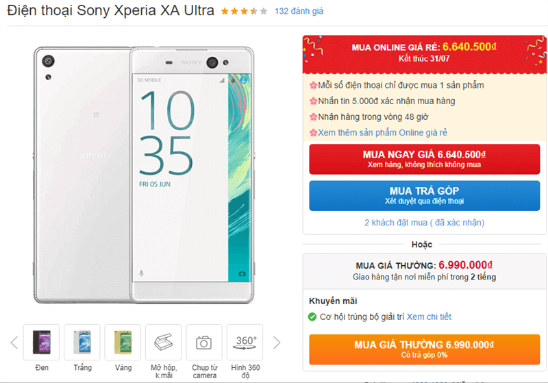 Xperia XA Ultra màn hình viền siêu mỏng 6 inch Full HD, camera 21.5MP/ 16MP giảm giá ngon quá!!