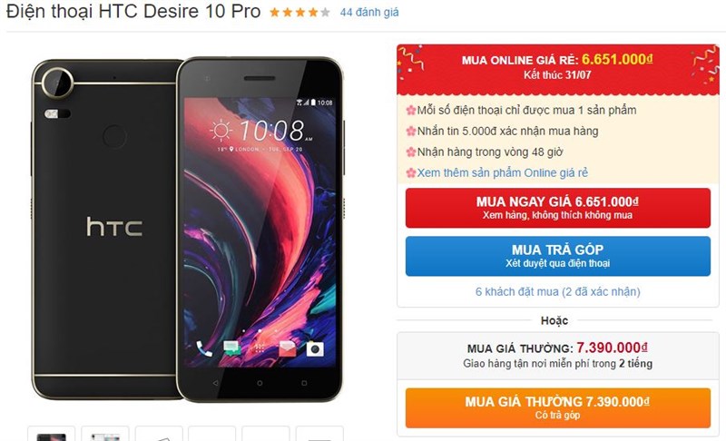 Desire 10 Pro thiết kế trẻ trung, RAM 4GB, camera 20MP hạ giá mạnh