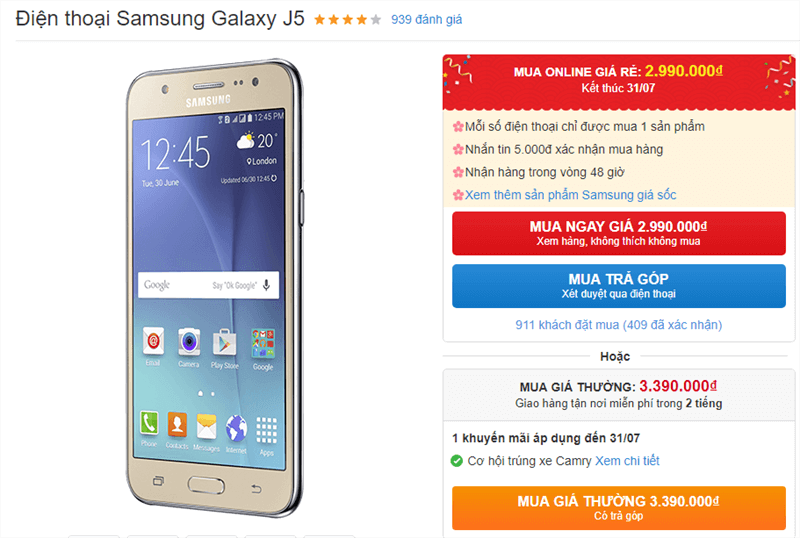 Samsung Galaxy J5 giảm giá