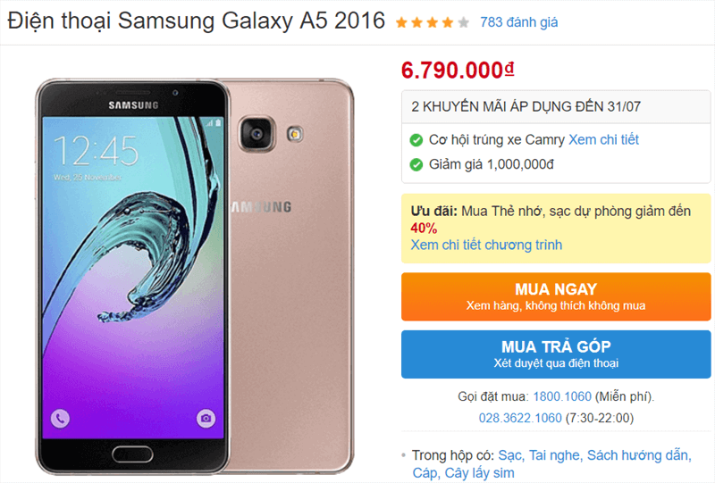 Galaxy A5 2016 giảm giá