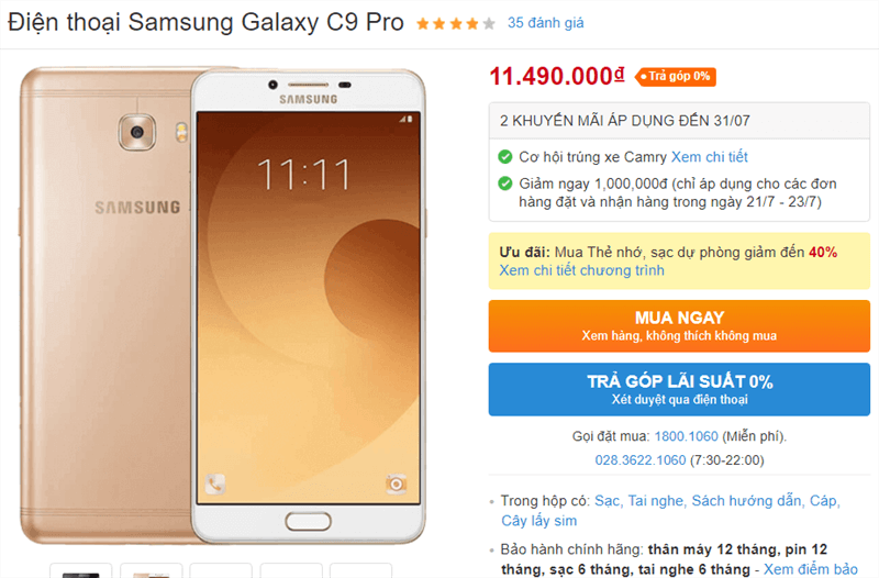 Samsung Galaxy C9 Pro giảm giá