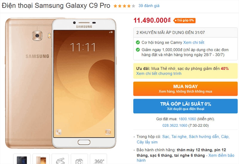 Samsung Galaxy C9 Pro giảm giá