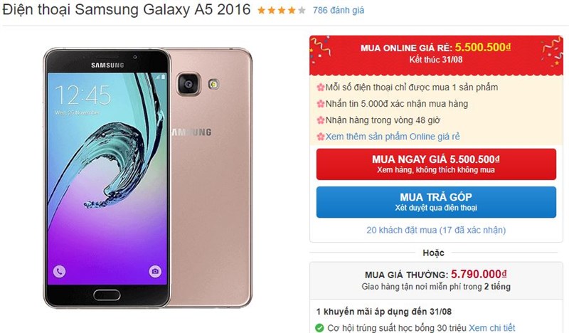 Galaxy A5 2016 thiết kế sang trọng, pin trâu, cấu hình tốt tiếp tục giảm giá