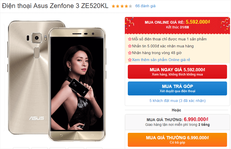 Asus ZenFone 3 ZE520KL giảm giá