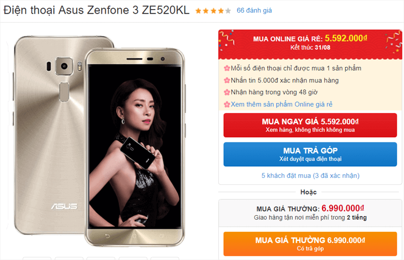 Asus ZenFone 3 ZE520KL giảm giá Asus ZenFone 3 ZE520KL giảm giá