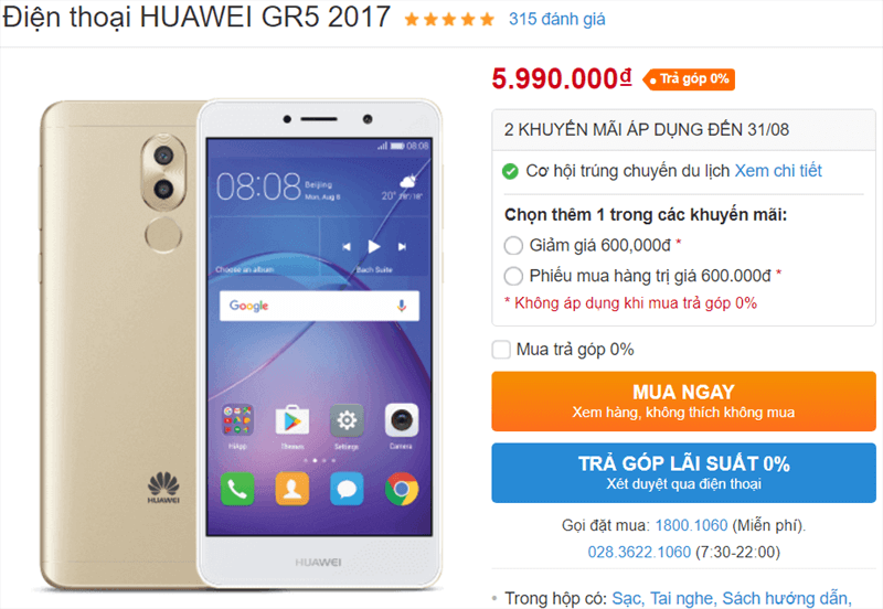 Huawei GR5 2017 giảm giá Huawei GR5 2017 giảm giá