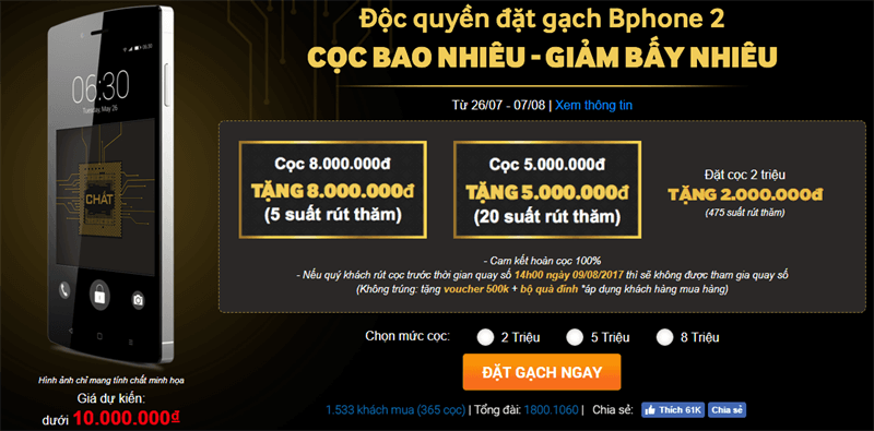 Đặt cọc Bphone 2