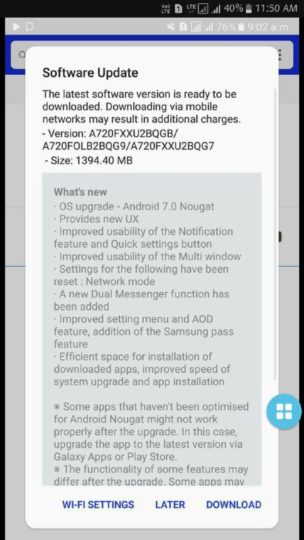 Samsung tung bản cập nhật Android 7.0 cho Galaxy A7 2017 Samsung tung bản cập nhật Android 7.0 cho Galaxy A7 2017
