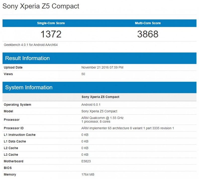 Xperia Z5 Compact trên Geekbench