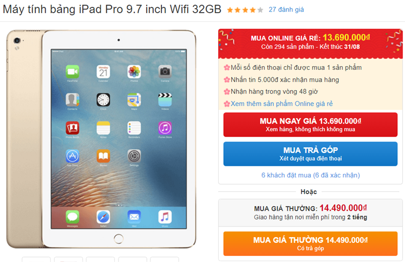 iPad Pro 9.7 inch Wifi 32GB giảm giá