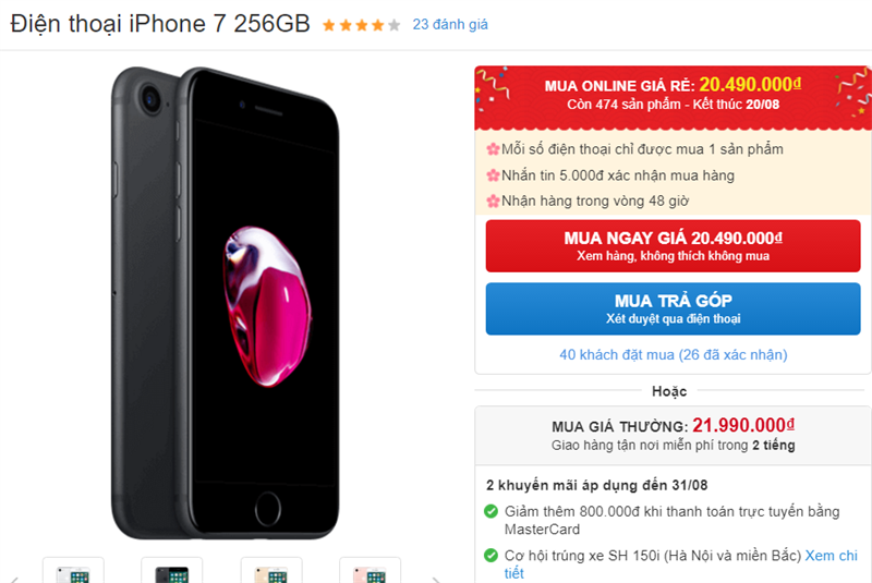 iPhone 7 256GB giảm giá hấp dẫn