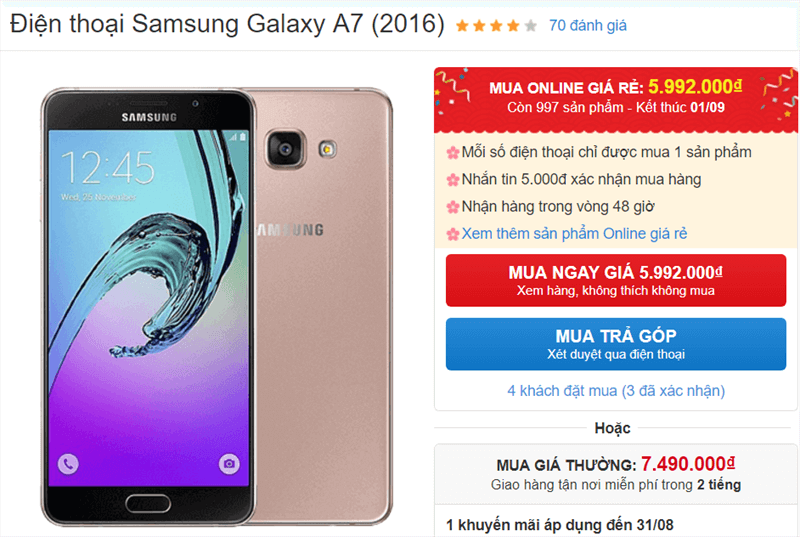 Galaxy A7 2016 giảm giá Galaxy A7 2016 giảm giá