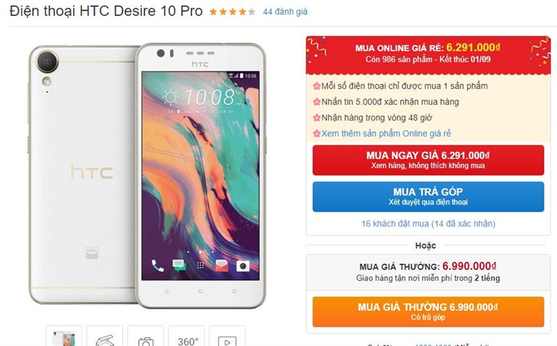 Desire 10 Pro màn hình 5.5 inch, camera 20 MP, RAM 4GB hạ giá mạnh