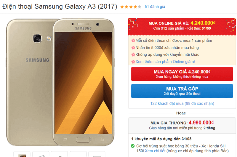 Galaxy A3 (2017) giảm giá