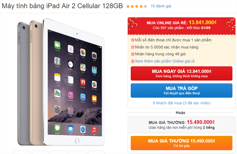 iPad Air 2 Cellular 128GB giảm giá iPad Air 2 Cellular 128GB giảm giá