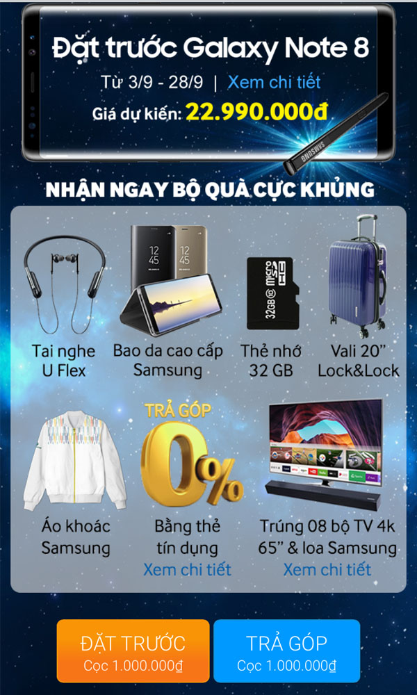 Quà tặng Galaxy Note 8 Thế Giới Di Động