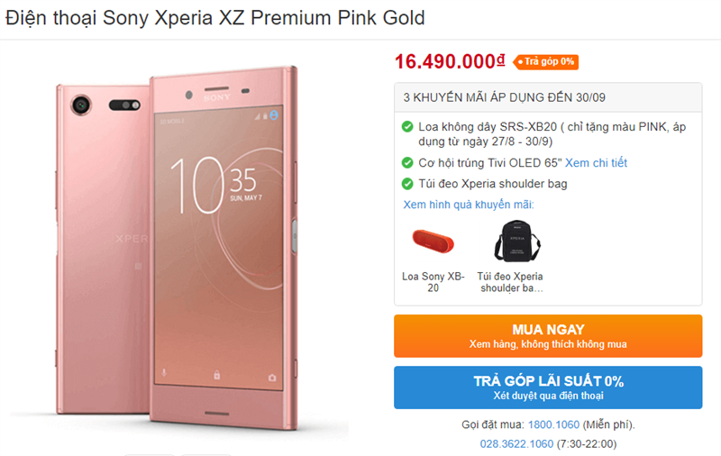 Xperia XZ Premium Pink Gold màn hình 4K, mở khóa bằng khuôn mặt giảm giá sốc Xperia XZ Premium Pink Gold màn hình 4K, mở khóa bằng khuôn mặt giảm giá sốc