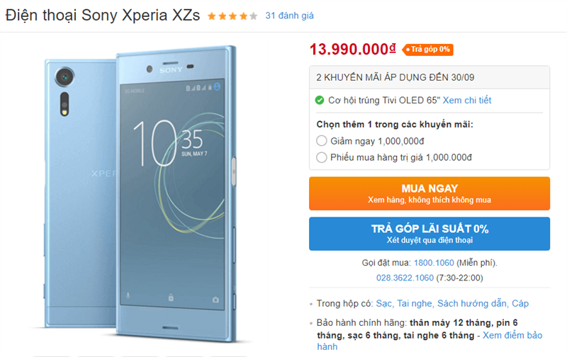 Xperia XZs giảm giá Xperia XZs thiết kế cao cấp chống nước, RAM 4GB, ROM 64GB giảm giá tiền triệu