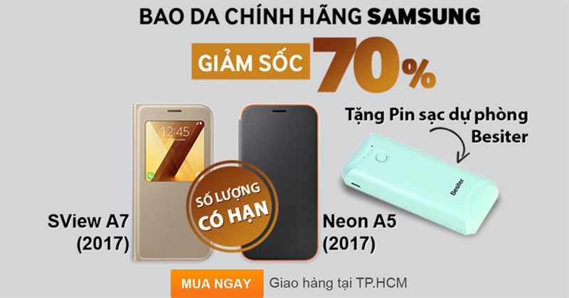 Mua bao da chính hãng Samsung A5, A7 (2017) tặng sạc dự phòng tại VuiVui.com