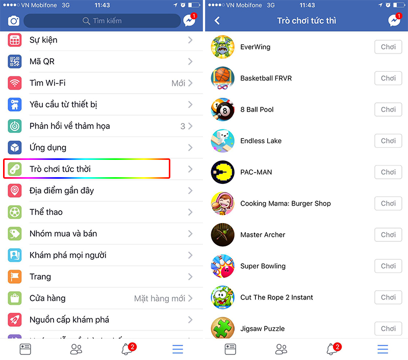 Facebook trò chơi