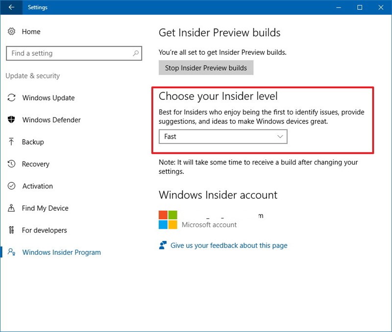 Settings > Update & security > Windows Insider Program