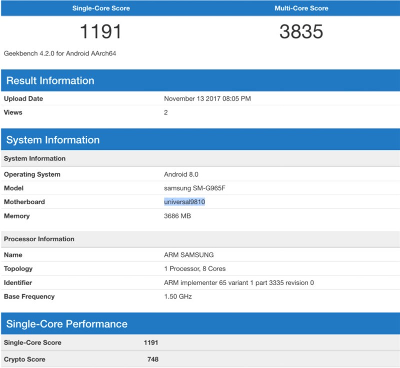 Galaxy S9 Plus xuất hiện trên Geekbench với chip Exynos 9810, RAM 4GB