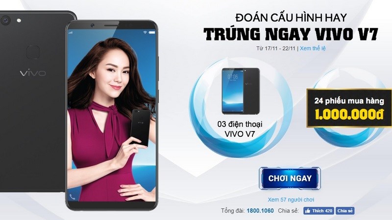 Đoàn cấu hình hay trúng Vivo V7