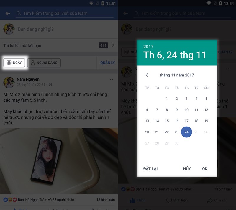 Tìm lại status FB