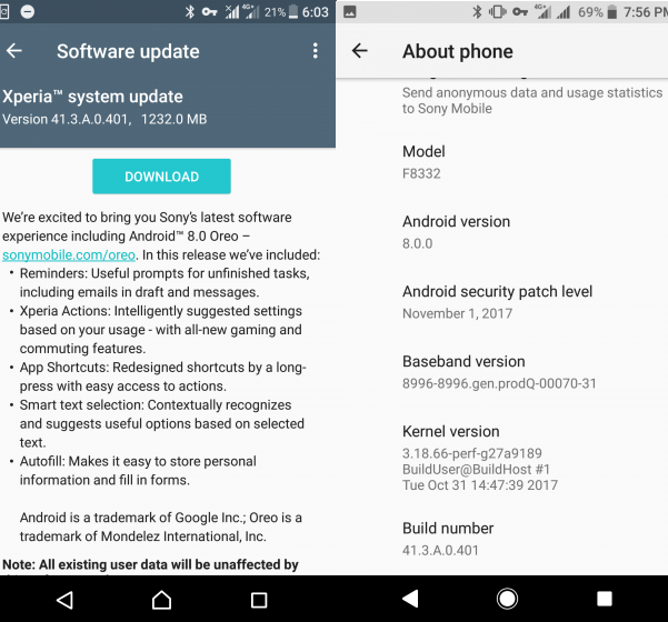 Sony tung bản cập nhật Android Oreo cho Xperia XZ và Xperia XZs 