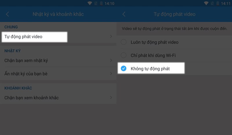 Tắt tính năng tự động phát video