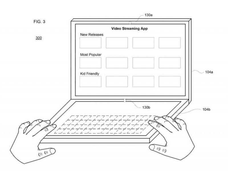 Bằng sáng chế laptop màn hình kép của Google: Không có phím cứng