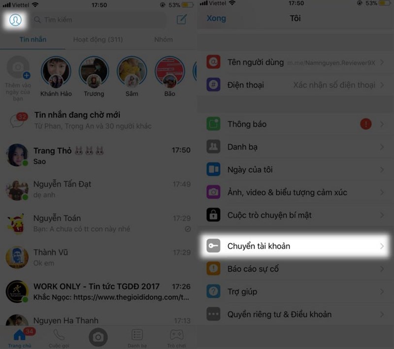 đăng nhập nhiều tài khoản messenger